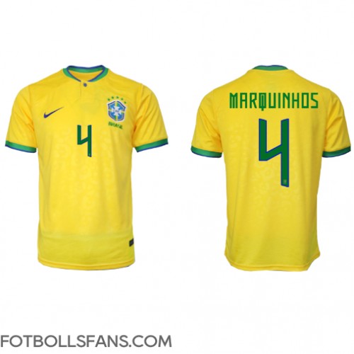 Brasilien Marquinhos #4 Replika Hemmatröja VM 2022 Kortärmad